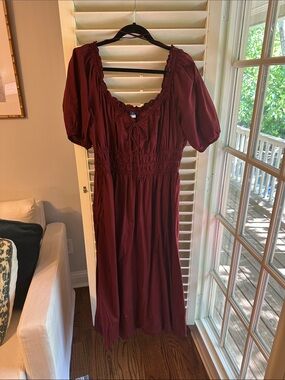 Old Navy Burgundy Puff-Sleeve Midi Dress